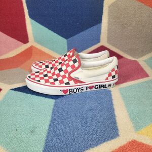 Vans Slip-On Red White‎ Checkerboard I Love/Heart Boys Girls Mens 7 Women's 8.5